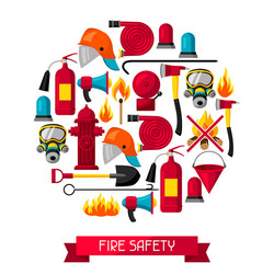 Flat set of firefighting items fireman Royalty Free Vector
