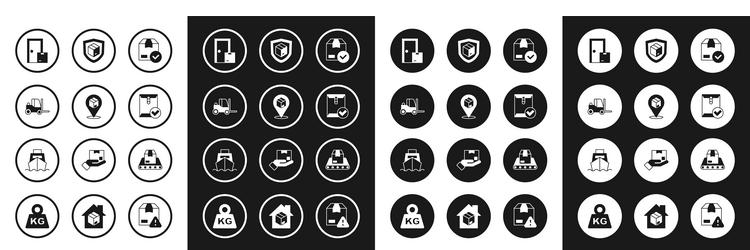 set ackage box with check mark location cardboard vector image