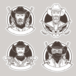 Hand drawn sketch cowboy set vector