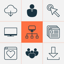 connection icons set with mouse click group vector image