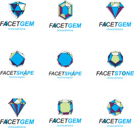 set of abstract 3d faceted figures with connected vector image