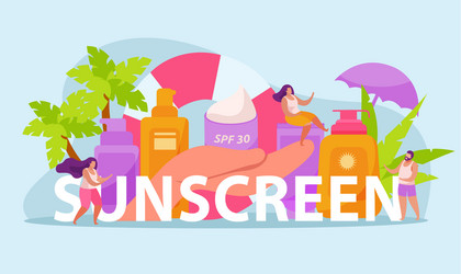 Sunscreen flat text composition vector