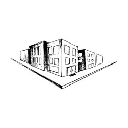 City sketch street corner intersection drawn vector