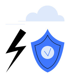 lightning bolt shield with checkmark and cloud vector image