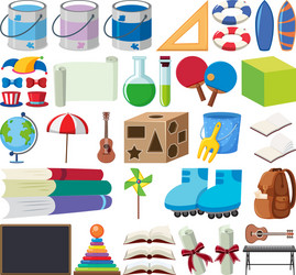 set isolated objects theme stationeries vector