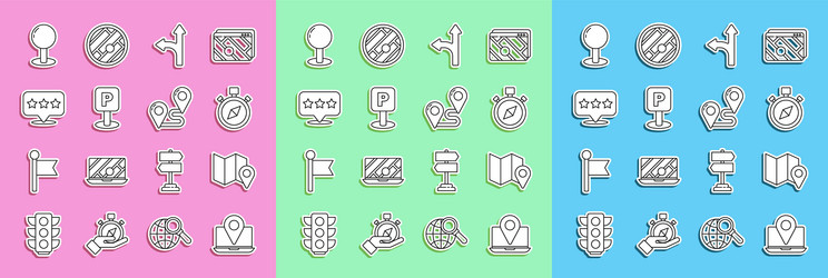 set line laptop with location marker folded map vector image