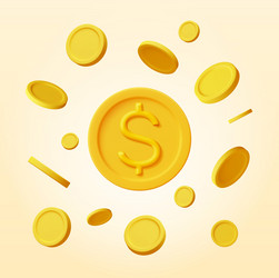 3d falling gold coins isolated vector