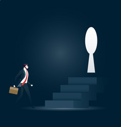 Businessman walking towards keyhole in challenge vector