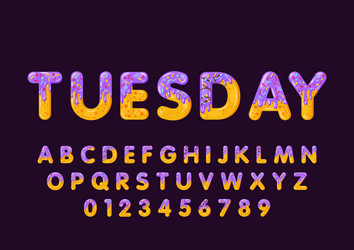 Donut cartoon tuesday biscuit bold font style vector