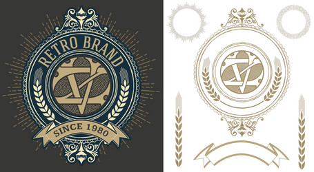 retro label with monogram and elements vector image