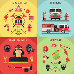 Firefighter isolated colored icon set Royalty Free Vector