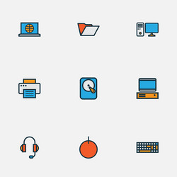 Hardware icons colored line set with pc computer vector