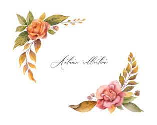 Watercolor Autumn Wreath with Rose Vector Image