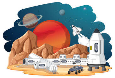 isolated landscape of planet surface with colony vector