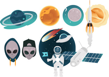 outer space theme objects set with different vector image