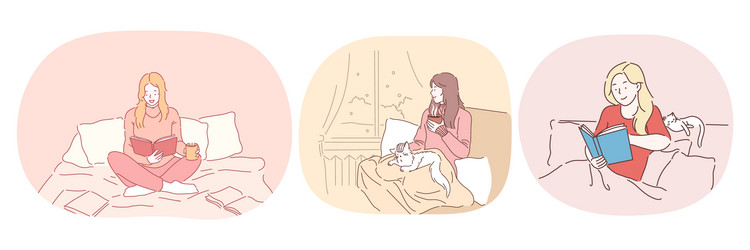 relaxation with book at home lazy bedding time vector image
