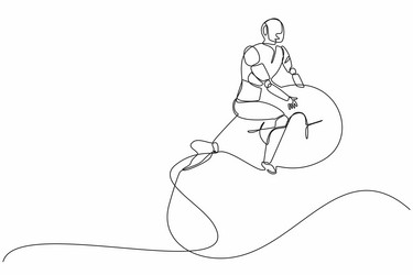 single continuous line drawing robots riding big vector image