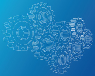 Cogs and gears rendering of 3d wire-frame vector