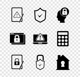 set tablet with exclamation mark shield check vector image