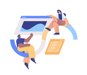mix race developers creating website ui interface vector image