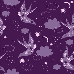 night seamless pattern with swallows stars vector