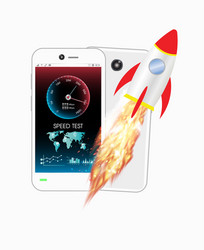 Smartphone with speed test meter and rocket vector