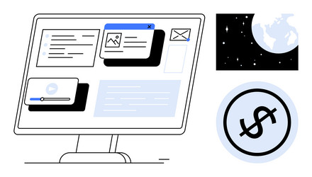 digital workspace with web elements globe vector image