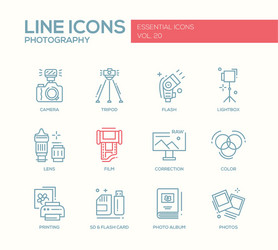 Photography line design icons set vector