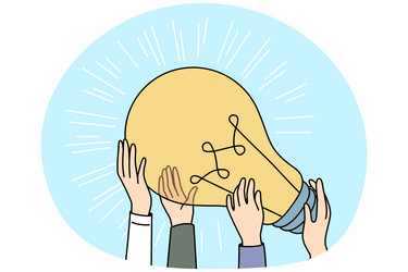 People hands hold huge lightbulb vector