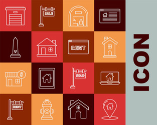 set line map pointer with house laptop and smart vector image