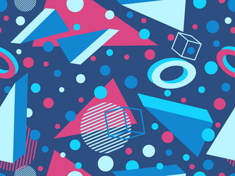 Memphis seamless pattern with 3d geometric shapes vector