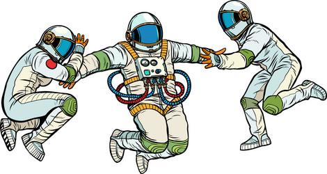 three astronauts in space zero gravity isolate vector image