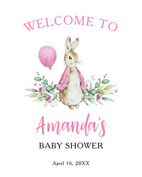 welcome sign with watercolor pink peter rabbit Vector Image