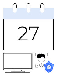 calendar date with computer monitor user profile vector image