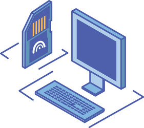 desktop computer screen with keyboard and micro sd vector image