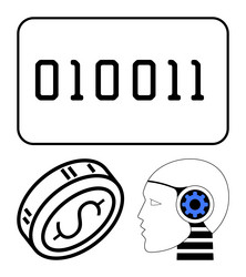 binary code digital currency coin and robotic vector image