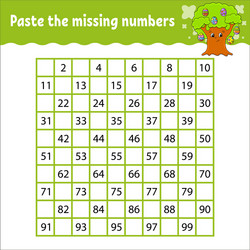 paste missing numbers from 1 to 100 vector image