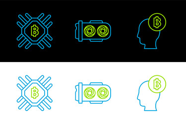 set line bitcoin think cpu mining farm vector image
