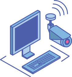 Desktop computer screen with surveillance camera vector