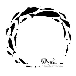 fish banner black template design circle school vector