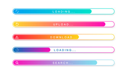 loading bar set with icons color gradient lines vector