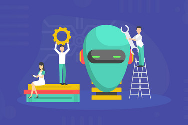 tiny it professionals creating robot scientists vector image