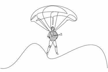 Continuous one line drawing happy robot jump Vector Image