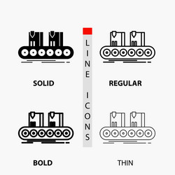 belt box conveyor factory line icon in thin vector image