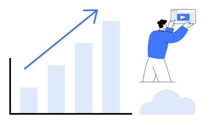 man displaying play button video content near vector image