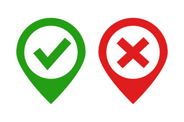 Check mark and cross map pin icon set vector