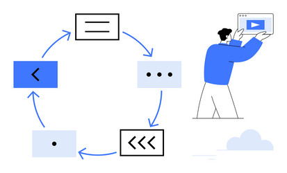 circular workflow process with digital interface vector image