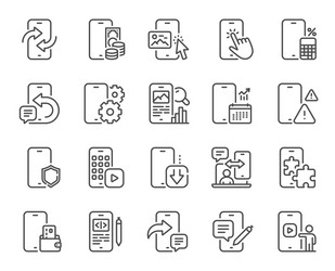 Mobile apps line icons smartphone device phone vector