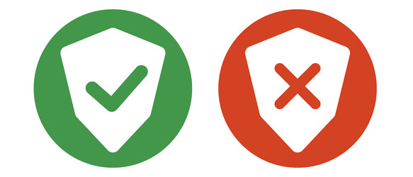 Shield icon set with check mark and cross vector