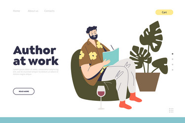 author at work landing page with cartoon writer vector